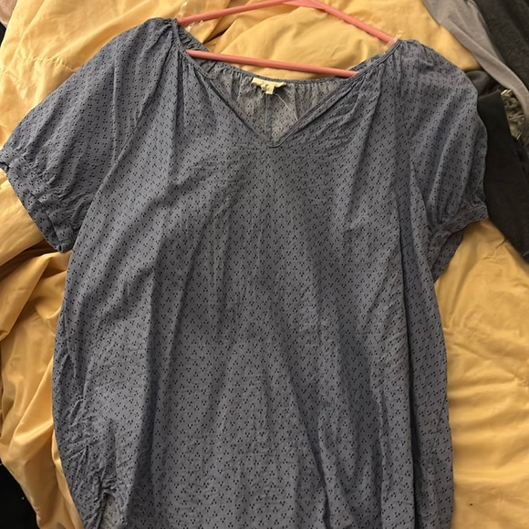 Ana blue patterned neck cotton top medium - Picture 1 of 3